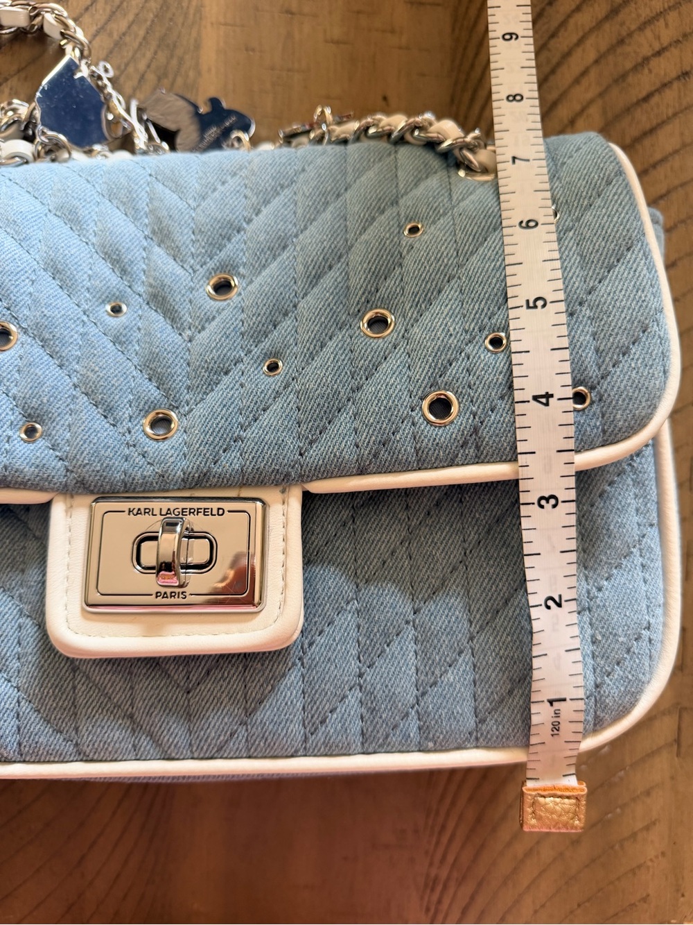 New Without Tags Karl Lagerfeld Denim Charm Bag Light Blue - Picture 7 of 12